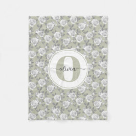 Rose Garden Monogram Sage Green Fleecedecke