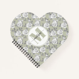 Rose Garden Monogram Sage Green Notebook Notizblock