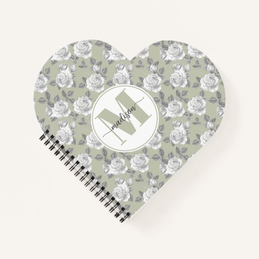 Rose Garden Monogram Sage Green Notebook Notizblock (Vorderseite)