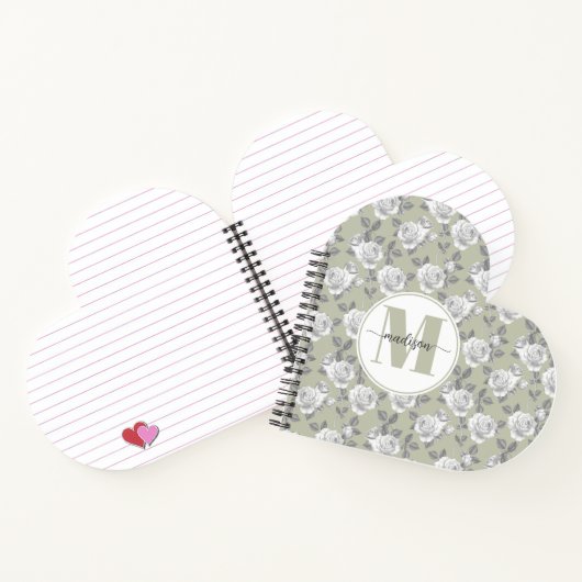 Rose Garden Monogram Sage Green Notebook Notizblock (Innenseite)
