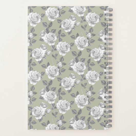 Rose Garden Monogram Sage Green Notebook Notizblock (Rückseite)