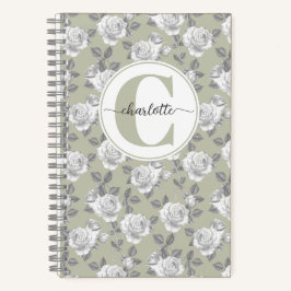 Rose Garden Monogram Sage Green Notebook Notizblock