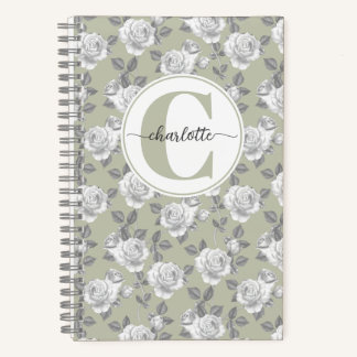 Rose Garden Monogram Sage Green Notebook Notizblock