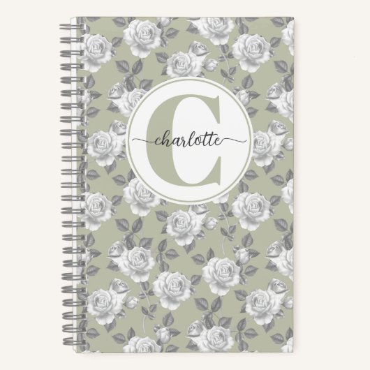 Rose Garden Monogram Sage Green Notebook Notizblock (Vorderseite)