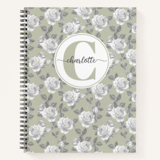 Rose Garden Monogram Sage Green Notebook Notizblock