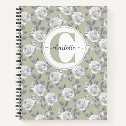 Rose Garden Monogram Sage Green Notebook Notizblock (Vorderseite)