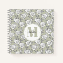 Rose Garden Monogram Sage Green Notebook Notizblock