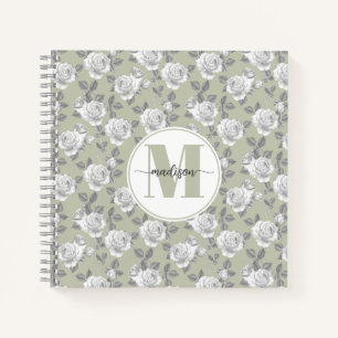 Rose Garden Monogram Sage Green Notebook Notizblock