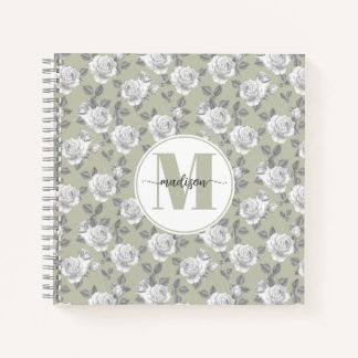 Rose Garden Monogram Sage Green Notebook Notizblock