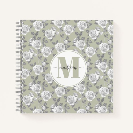 Rose Garden Monogram Sage Green Notebook Notizblock (Vorderseite)