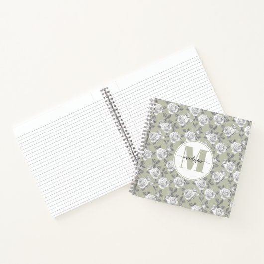 Rose Garden Monogram Sage Green Notebook Notizblock (Innenseite)
