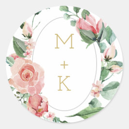 Rose Garden Monogram Wedding Siegel Runder Aufkleber