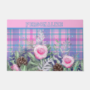Rose Garden Pine Cones Rosa Kariert Fußmatte