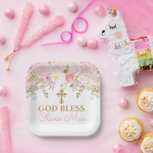 Rose Garden Taufe Personalisiert Paper Teller (Party)