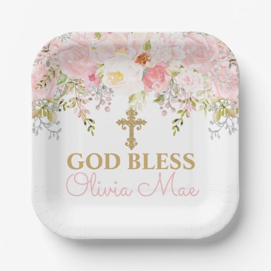 Rose Garden Taufe Personalisiert Paper Teller (Vorderseite)