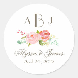 Rose Garden Three Letter Monogram Label Runder Aufkleber