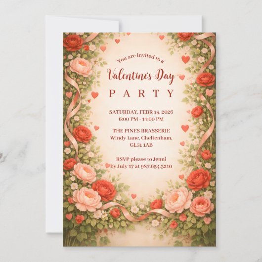 Rose Garden Valentine Party Einladung (Vorderseite)