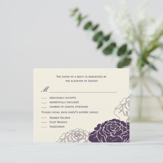 Rose Garden Wedding RSVP Card - Lila (Stehend Vorderseite)