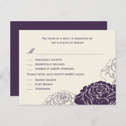 Rose Garden Wedding RSVP Card - Lila (Vorne/Hinten)