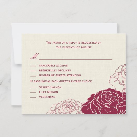 Rose Garden Wedding RSVP Card - Rich Red Karte (Vorderseite)