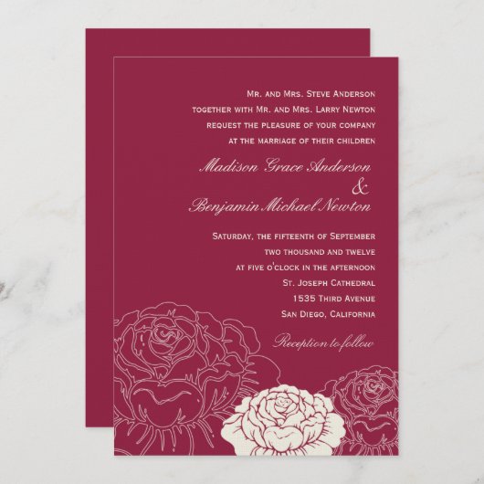 Rose Garden Weditation - Rich Red Einladung (Vorne/Hinten)