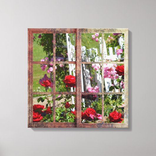 Rose Garden Window Scene Leinwanddruck (Vorderseite)