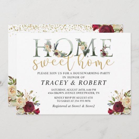 Rose Garden Zuhause Sweet Zuhause Housewarming Ein Einladung (Vorne/Hinten)