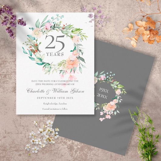 Rose Garland 25 Jahre Save the Date Postkarte