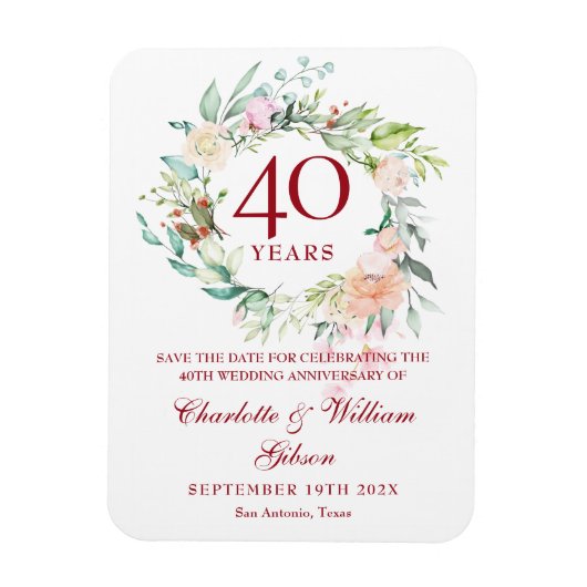Rose Garland 40 Jahre Jubiläum Save the Date Magnet (Vertikal)