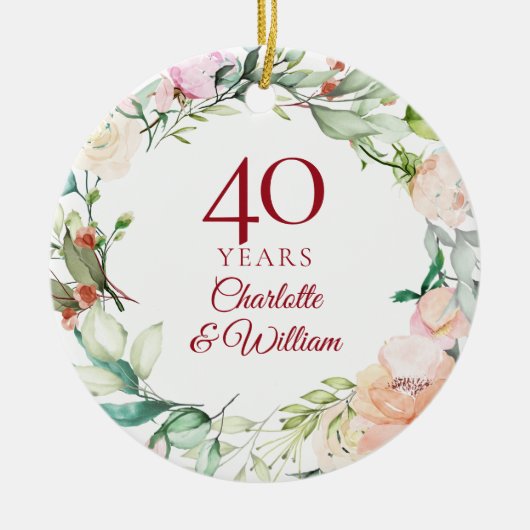 Rose Garland 40 Jahre Ruby Hochzeit Keramik Ornament (Vorne)