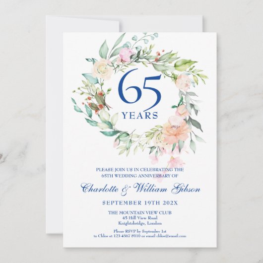 Rose Garland 45. 65. Hochzeitstag Einladung (Vorderseite)