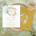 Rose Garland 50 Jahre Einladung<br><div class="desc">Dieses elegante botanische 50-jährige Hochzeitsjubiläum mit einer zarten,  blumengeschmückten Garage in Aquarellen ist mit Ihren Jubiläumsinformationen personalisiert. Auf der Rückseite befindet sich eine passende Blumengarage,  in der Sie Ihr Jubiläum in elegantem goldenen Text auf goldenem Hintergrund gestalten können. Entwickelt von Thisisnotme©</div>