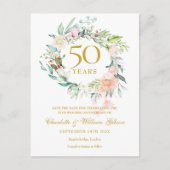 Rose Garland 50 Jahre Jubiläum Save the Date Ankündigungspostkarte (Vorderseite)