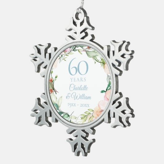 Rose Garland 60. Diamond Wedding Jubiläum Schneeflocken Zinn-Ornament (Rechts)