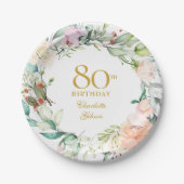Rose Garland 80. Geburtstagsparty Pappteller (Vorderseite)