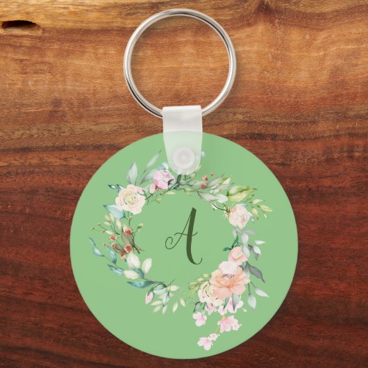 Rose Garland Garland Script Monogram Schlüsselanhänger (Rückseite)