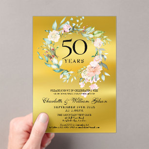 Rose Garland Gold Foil 50. Hochzeitstag Acryleinladungen