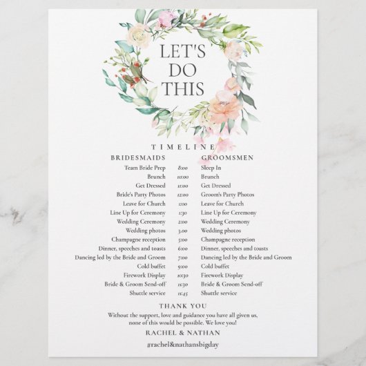 Rose Garland Hochzeitsplan Zeitplan (Vorderseite)