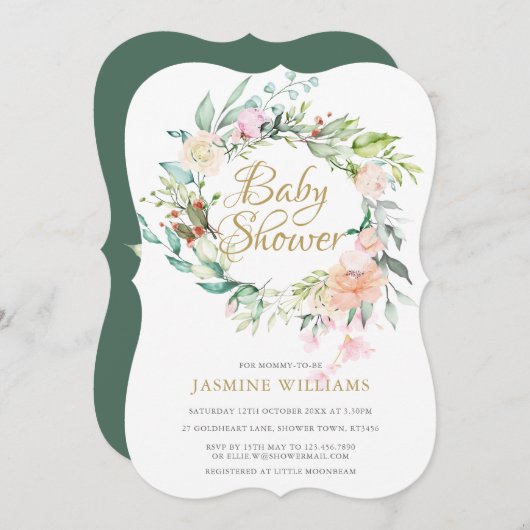 Rose Garland Kinderdusche / Sprinkle Einladung (Vorne/Hinten)