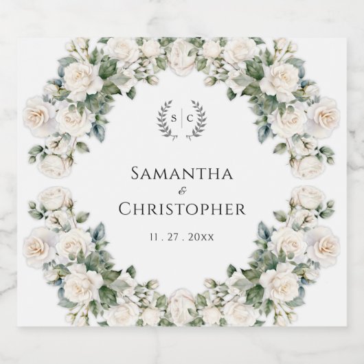 Rose Garland Romance Monogram Schaumweinetikett (Einzelnes Label)