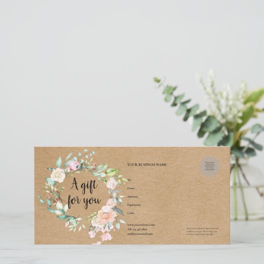 Rose Garland Rustic Kraft Geschenkgutschein (Stehend Vorderseite)