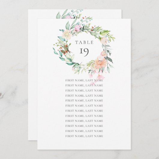 Rose Garland Seekarte Tischnummer (Vorne/Hinten)