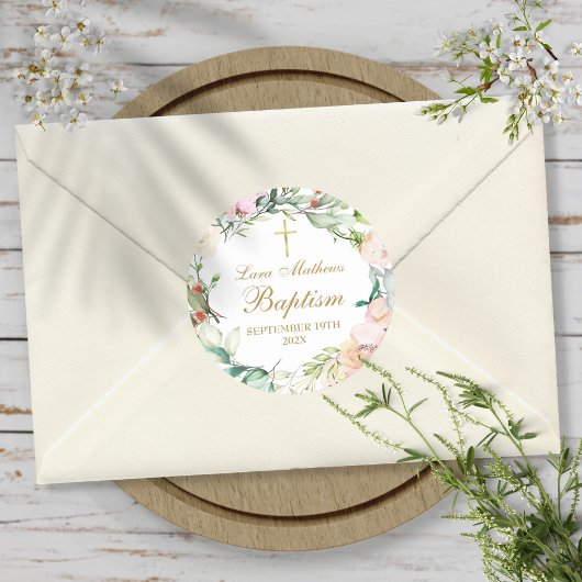 Rose Garland Taufe Christening Runder Aufkleber