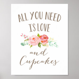 Rose Garten Blumenstrauß Liebe und Cupcakes Poster