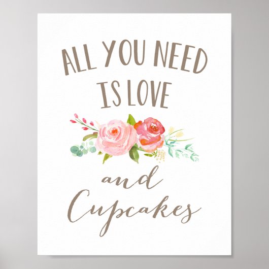 Rose Garten Blumenstrauß Liebe und Cupcakes Poster (Vorne)