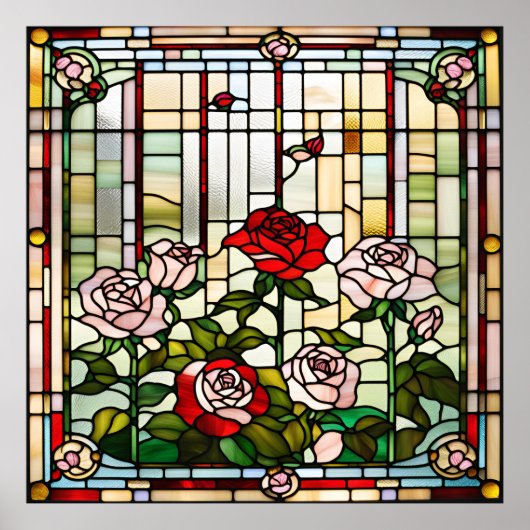 Rose Gartendesign aus verkleidetem Glas Poster (Vorne)