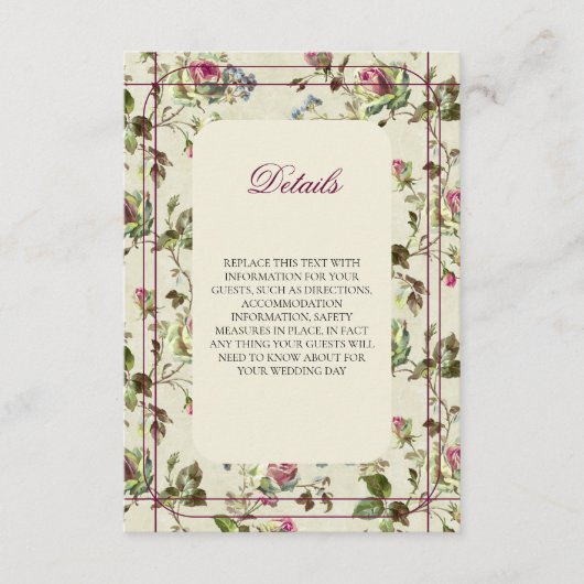 Rose Gartenhochzeit Begleitkarte (Vorderseite)