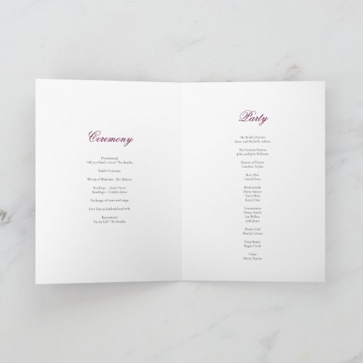 Rose Gartenhochzeit Programm (Innenseite)