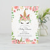 Rose Gartenschläfrige Einhorndusche Einladung (Stehend Vorderseite)