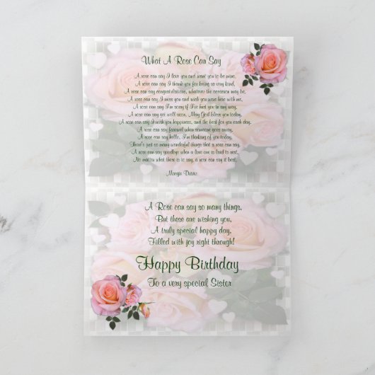 Rose Geburtskarte für Schwester Karte (Innenseite)